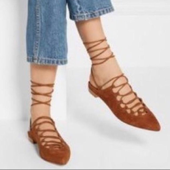 Stuart Weitzman Brown Stringdown Suede Lace Up Mules - Picture 3 of 11